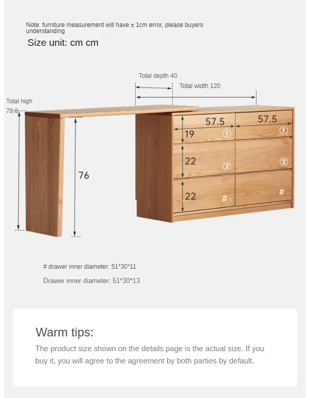 Oak Solid Wood Dressing Table L-Shaped Corner