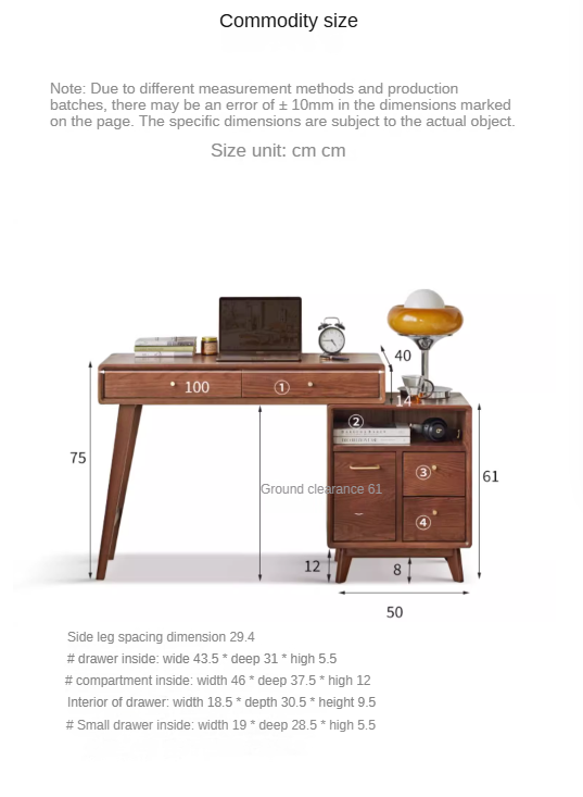 Oak solid wood telescopic dressing table Walnut color