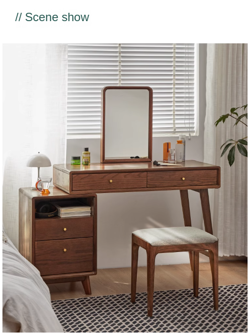 Oak solid wood telescopic dressing table Walnut color