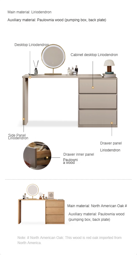 Poplar solid wood telescopic dressing table three drawers.