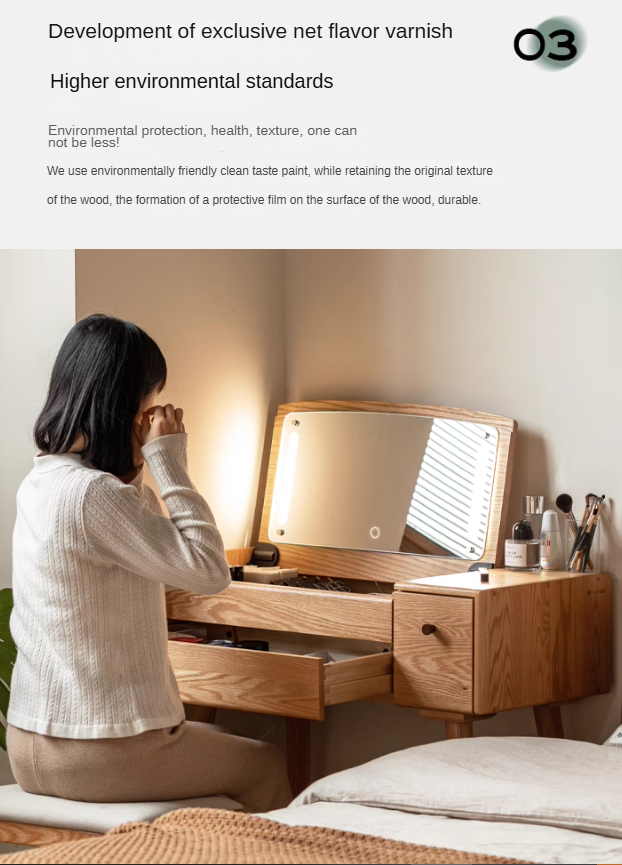 Oak solid wood Dressing table Mirror LED touch light