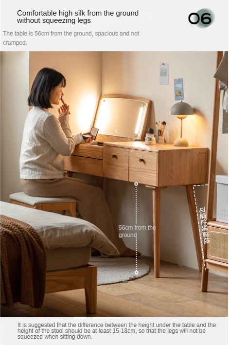 Oak solid wood Dressing table Mirror LED touch light