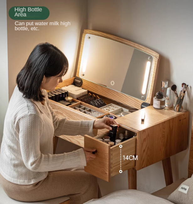 Oak solid wood Dressing table Mirror LED touch light