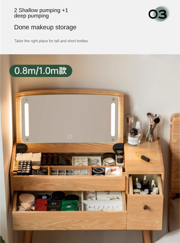 Oak solid wood Dressing table Mirror LED touch light