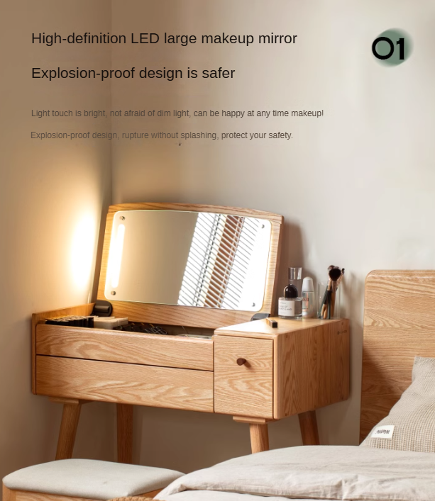 Oak solid wood Dressing table Mirror LED touch light