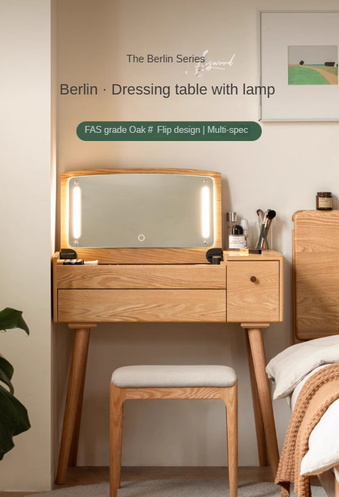 Oak solid wood Dressing table Mirror LED touch light