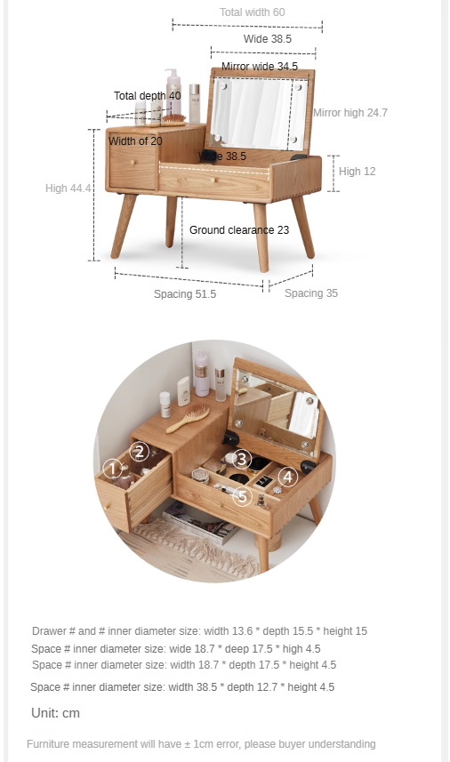 Oak solid wood Bay window dressing table