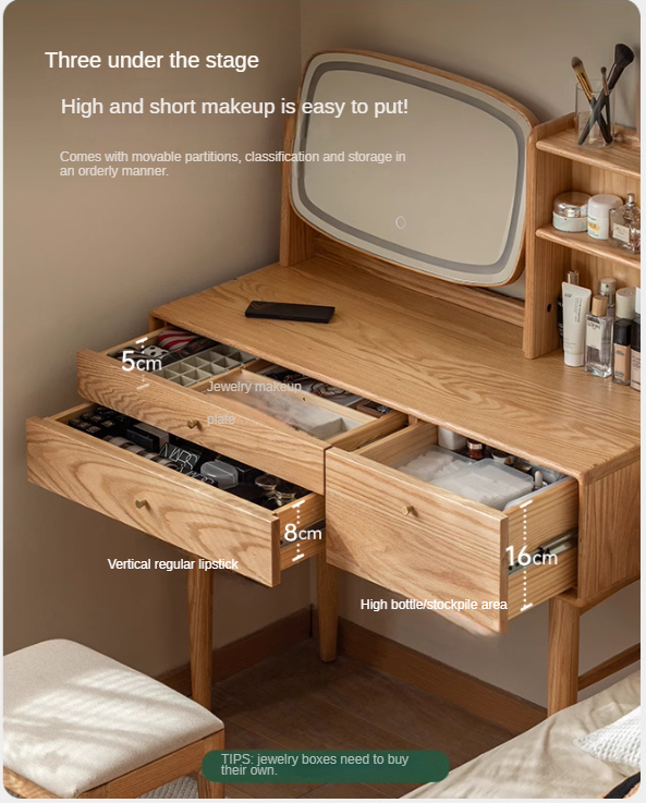 Oak solid wood Dressing table lighted makeup mirror: