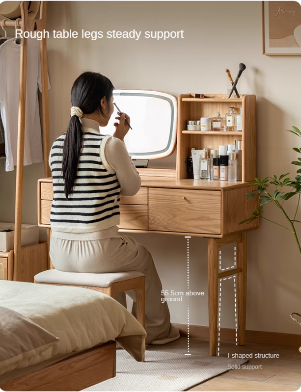 Oak solid wood Dressing table lighted makeup mirror: