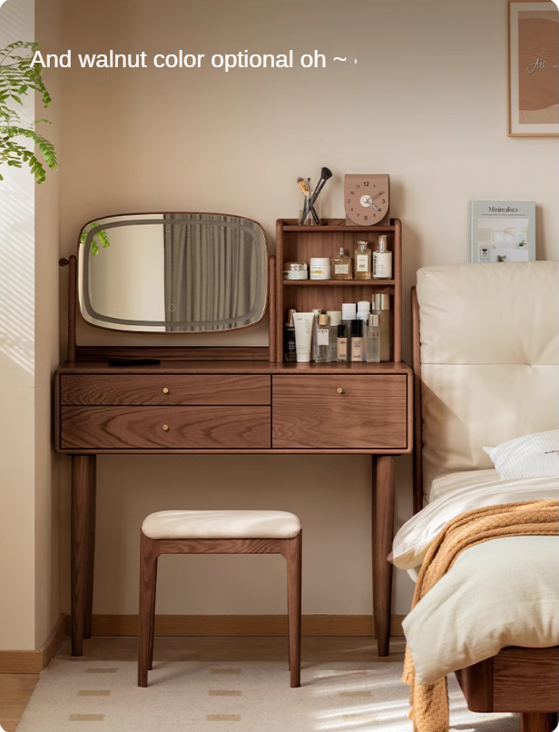 Oak solid wood Dressing table lighted makeup mirror: