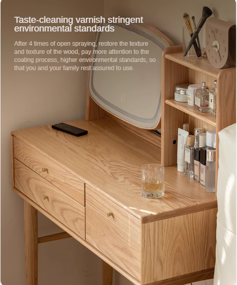 Oak solid wood Dressing table lighted makeup mirror: