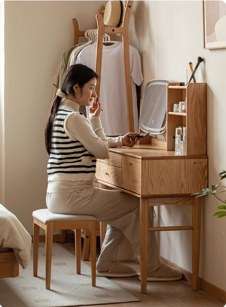 Oak solid wood Dressing table lighted makeup mirror: