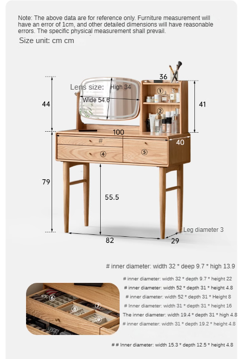 Oak solid wood Dressing table lighted makeup mirror: