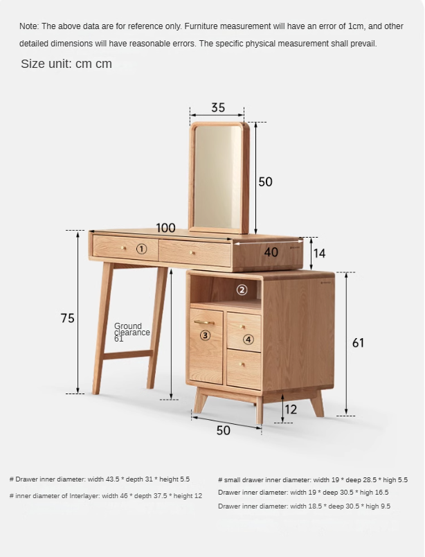 Oak solid wood Telescopic Dressing table cabinet: