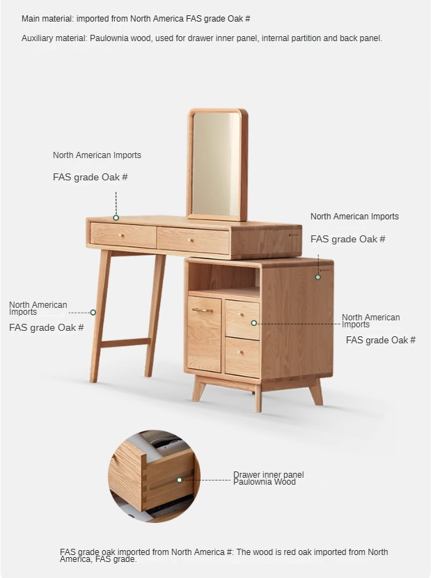 Oak solid wood Telescopic Dressing table cabinet: