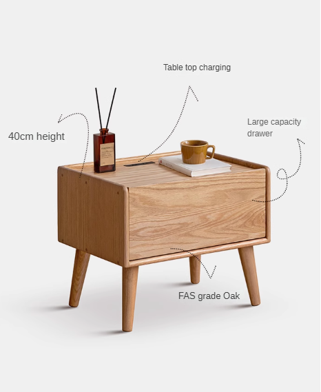 Oak solid wood Nightstand with socket