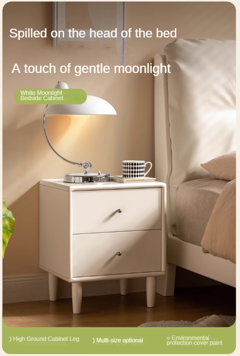 Poplar Solid Wood White Cream Style nightstand