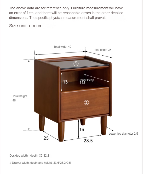 Poplar Solid Wood Glass Teak Color Nightstand