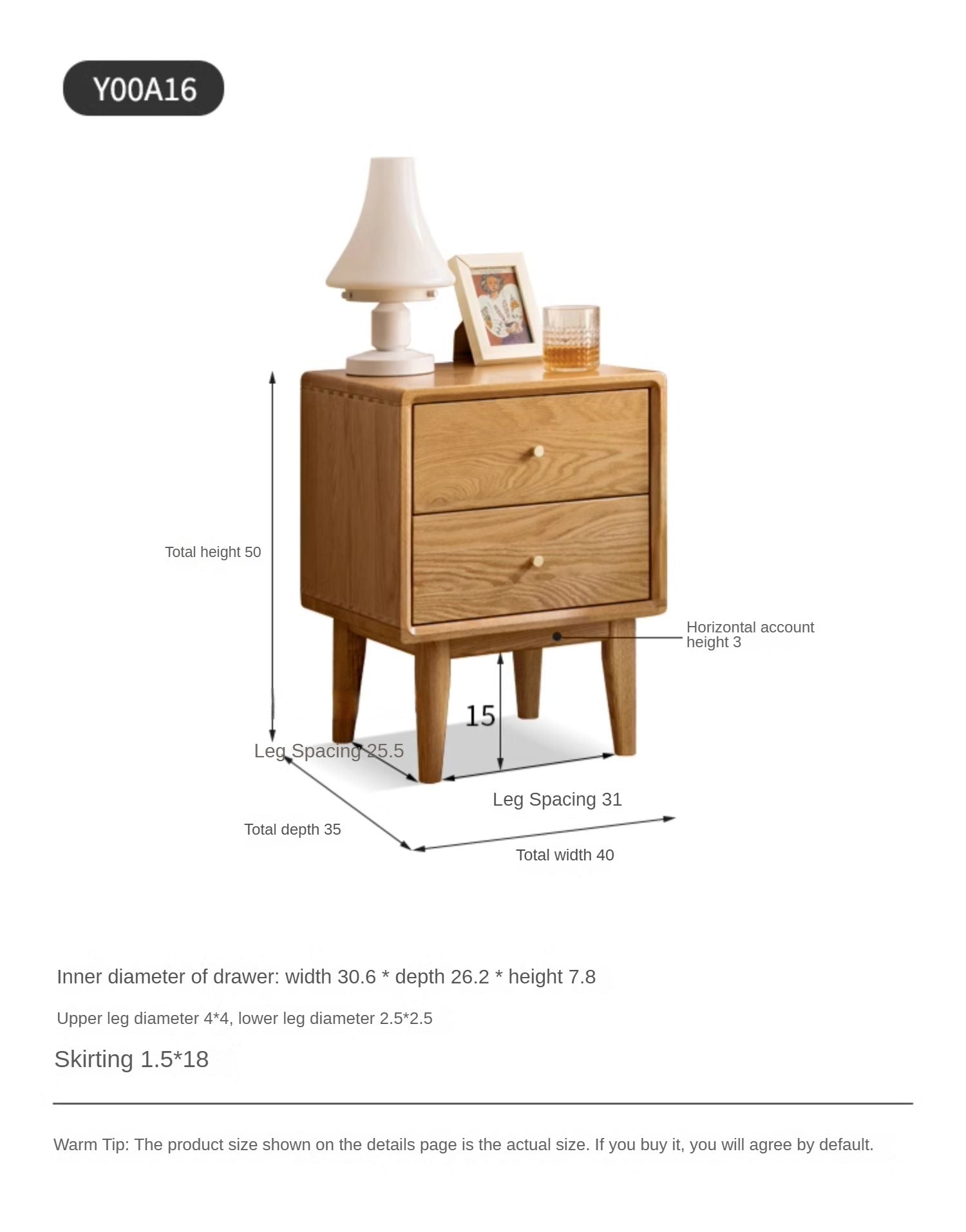 Beech, Oak solid wood Nightstand: