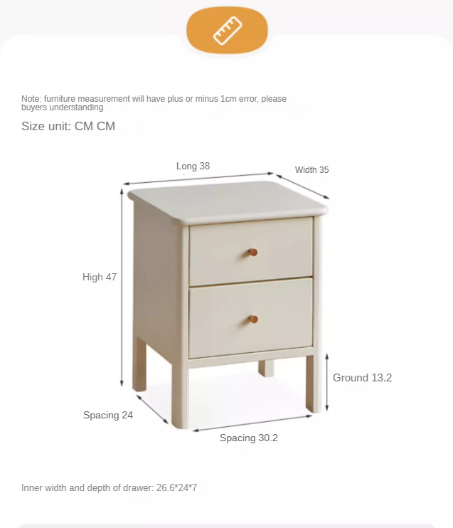 Beech solid wood white luxury night stand.