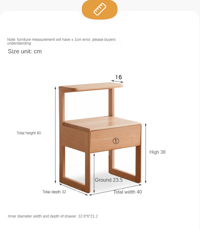 European beech solid wood nightstand.