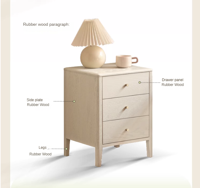 Oak solid wood nightstand cream style)