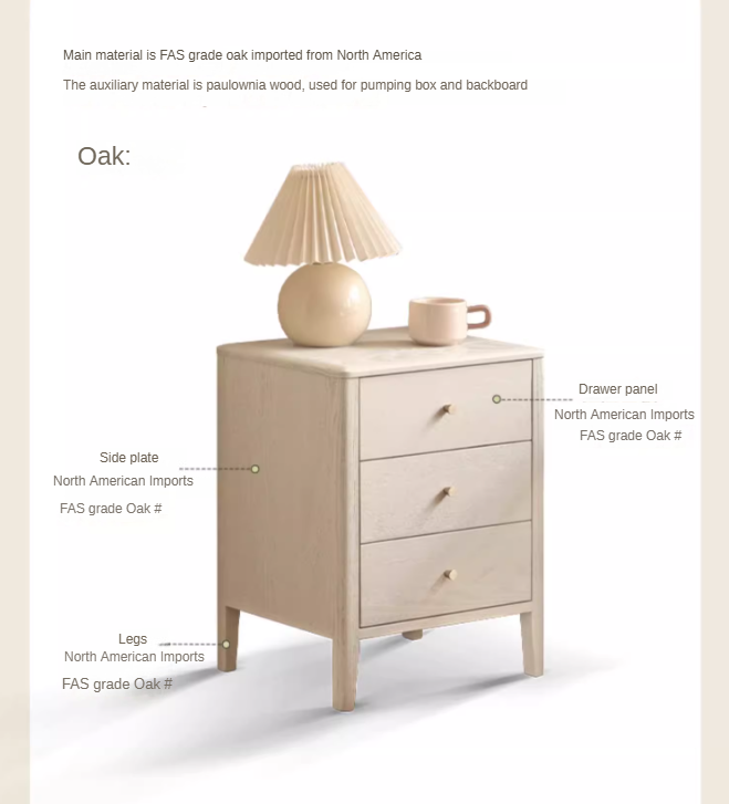 Oak solid wood nightstand cream style)