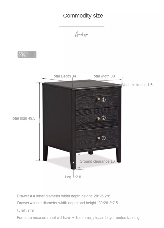 Oak solid wood retro smoky color Nightstand.