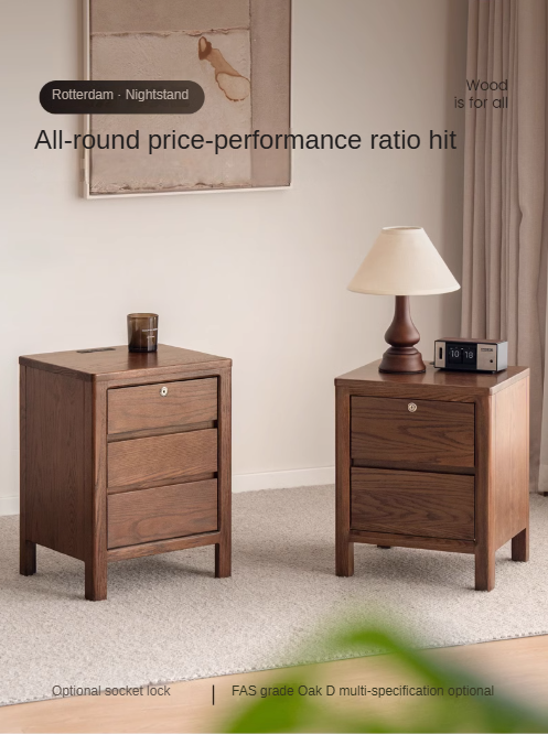 Oak Full Solid Wood Bedside Cabinet