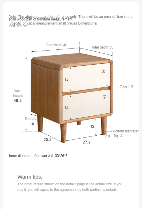 Oak solid wood bedside table