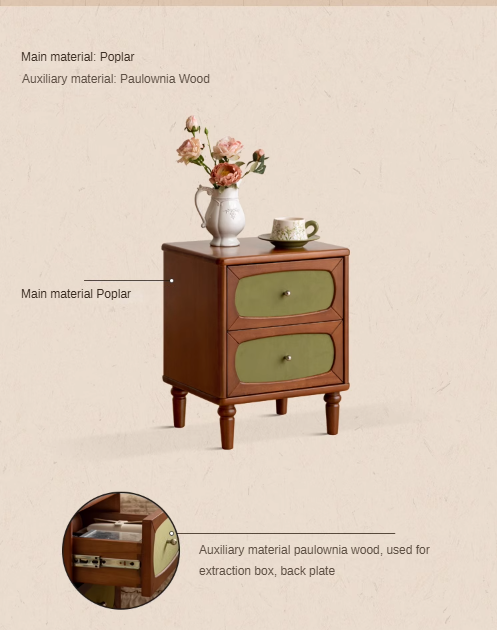 Poplar Solid Wood French Retro Style nightstand