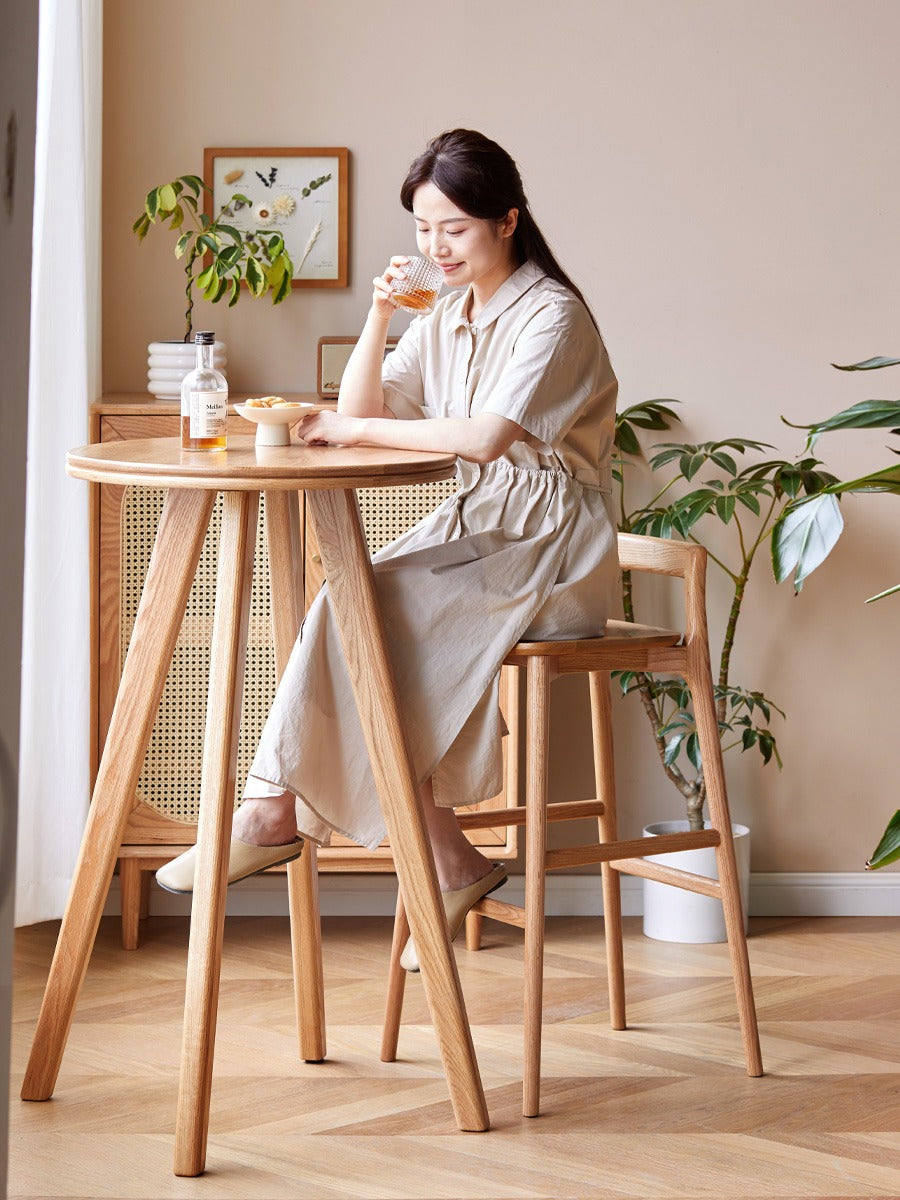 Oak Solid Wood Bar Chair, High Foot Chair: