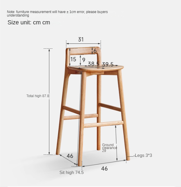 Oak Solid Wood Bar Chair, High Foot Chair: