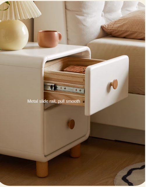 Poplar solid wood nightstand cream style white cabinet)