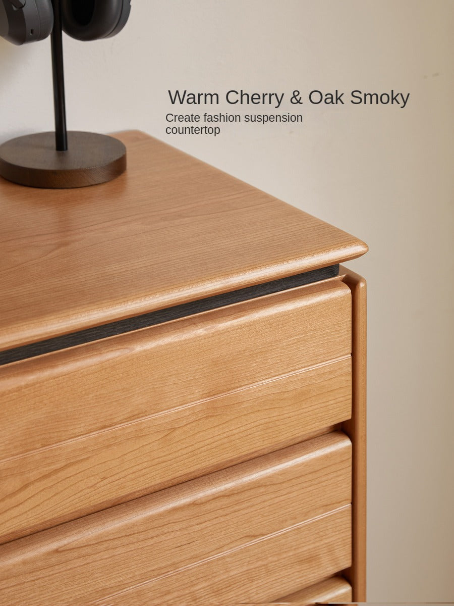 Cherry Solid Wood Cabinet Bedroom Bedside Drawer Retro