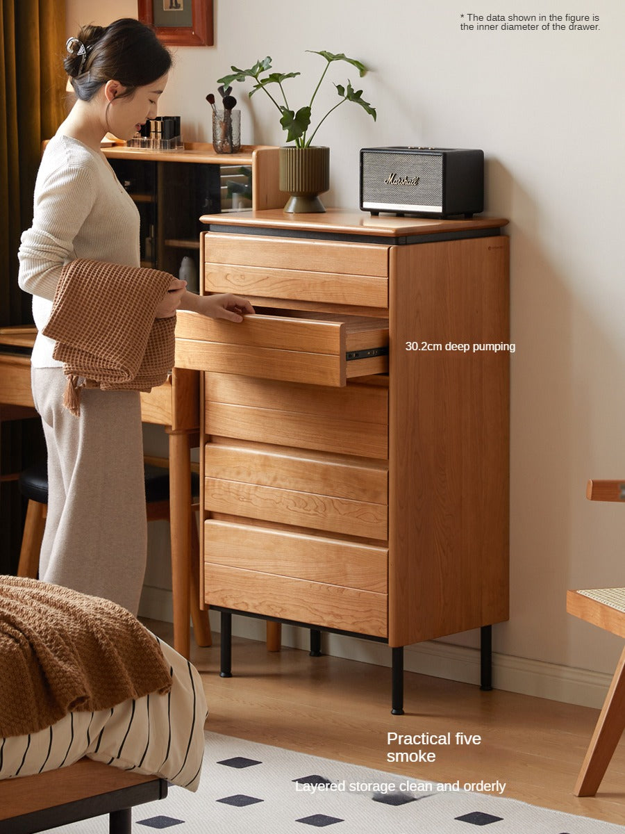 Cherry Solid Wood Cabinet Bedroom Bedside Drawer Retro