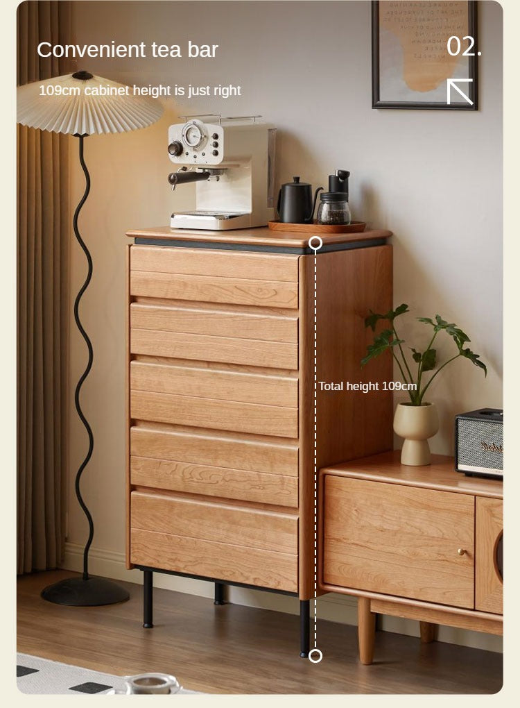 Cherry Solid Wood Cabinet Bedroom Bedside Drawer Retro