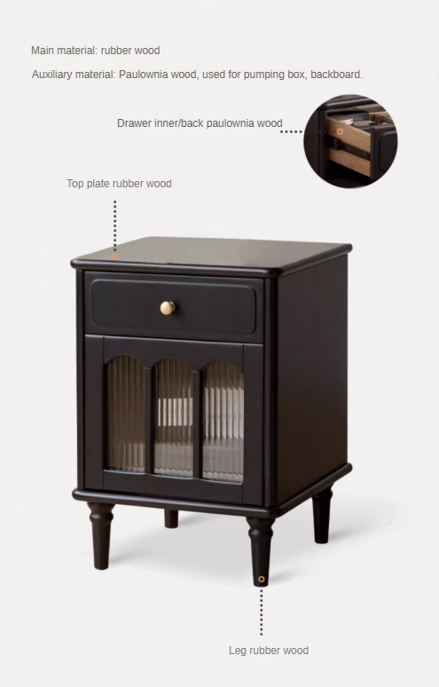 Rubber, Poplar Wood French Retro Style Black Nightstand