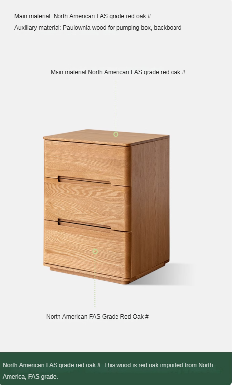 Oak solid wood Three-drawer nightstand with lock: