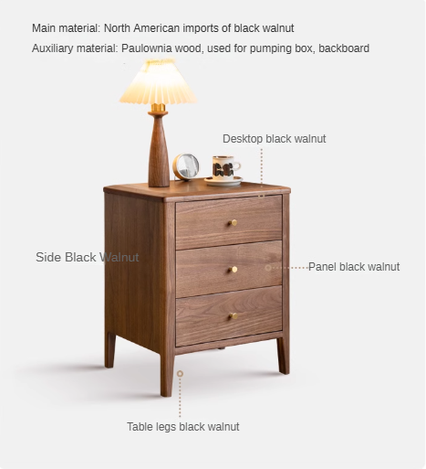 Black walnut solid wood Nordic style Nightstand