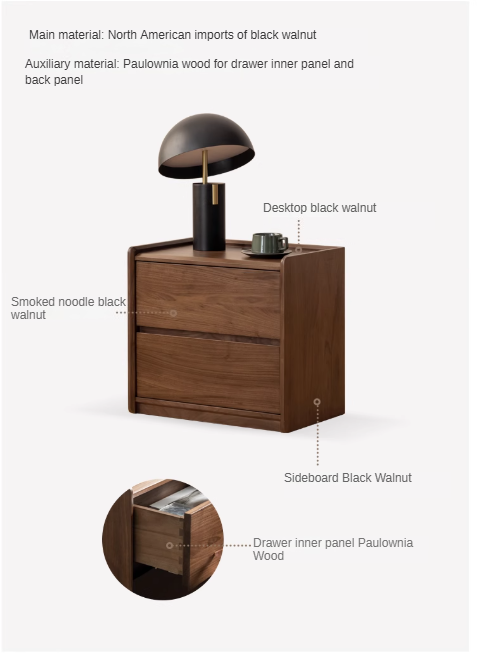 Black Walnut solid wood Nightstand: