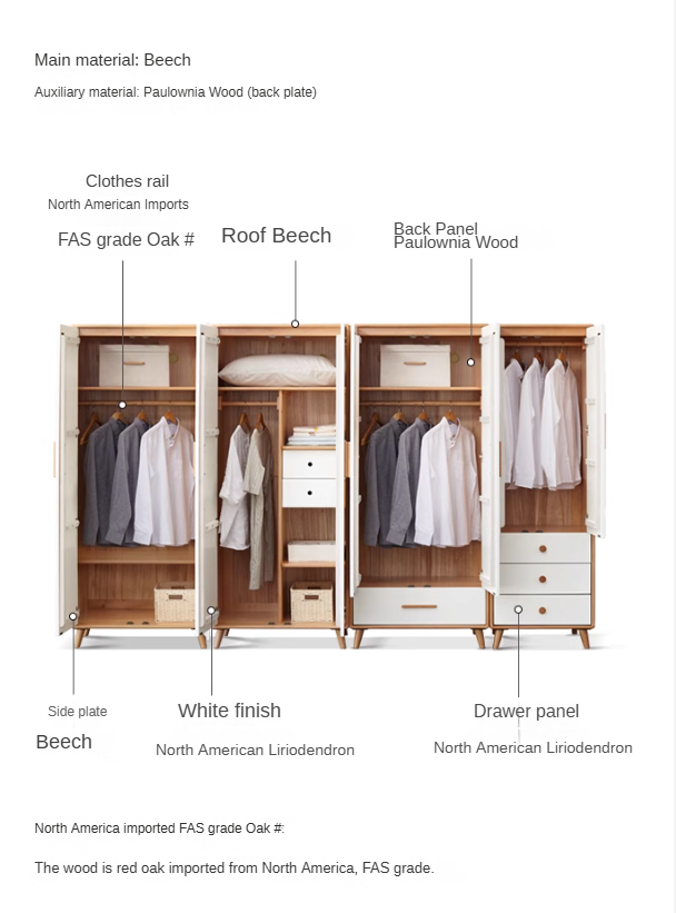 Beech solid wood wardrobe combination::