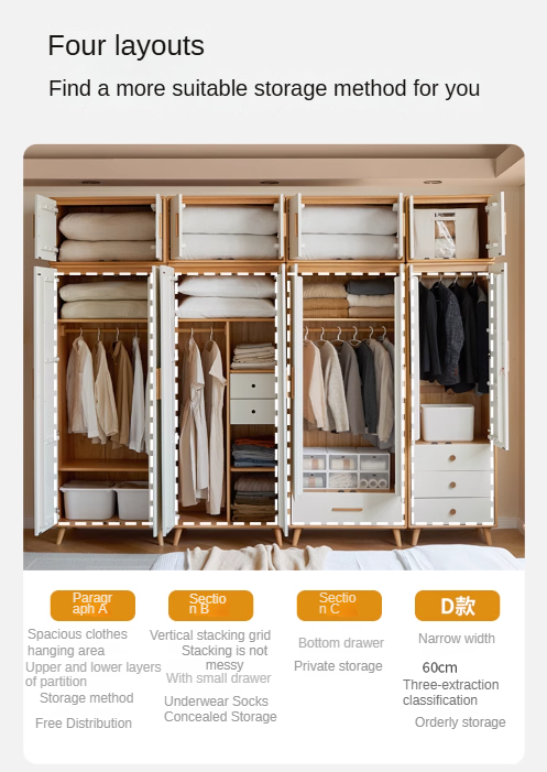 Beech solid wood wardrobe combination::