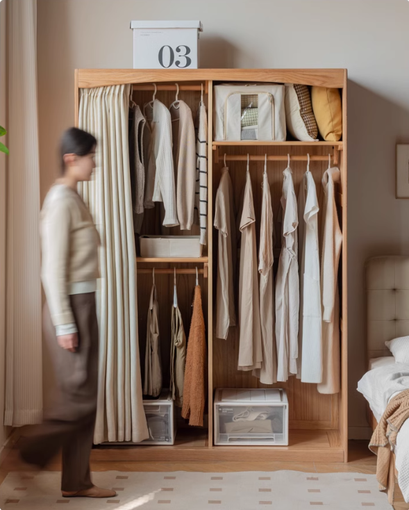 Oak solid wood wardrobe curtain design::