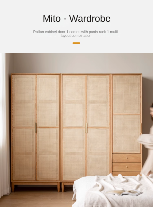 Oak solid wood rattan wardrobe::