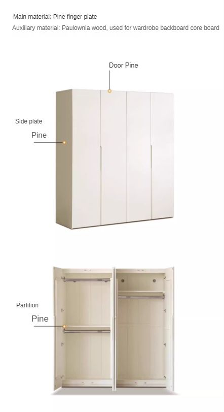 New Zealand Pine Solid wood wardrobe cream style: