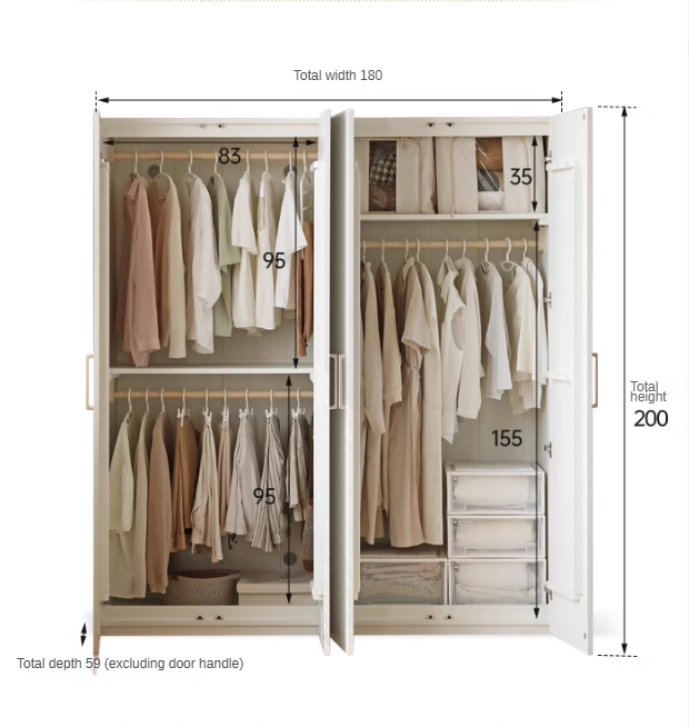 Pine solid wood wardrobe French cream style: