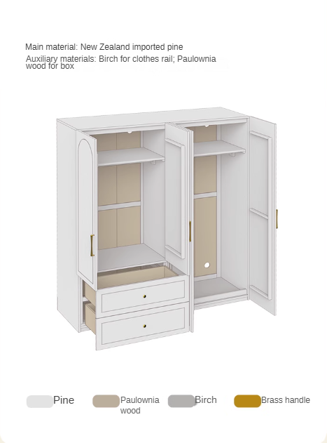 Pine solid wood wardrobe French cream style: