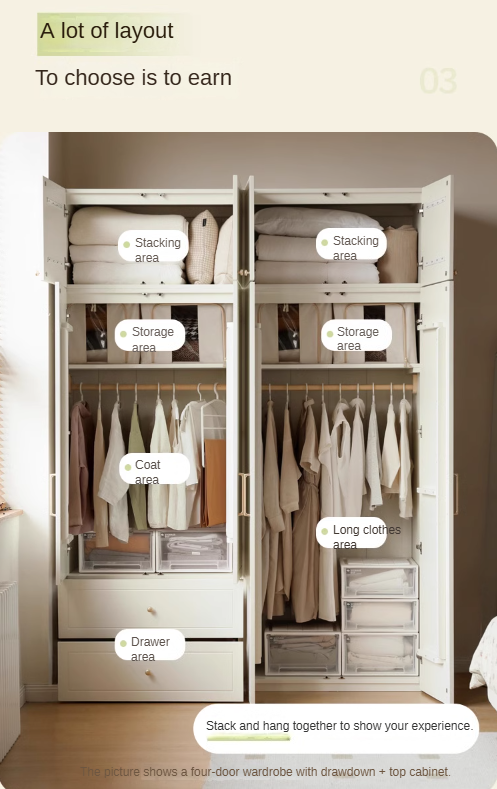 Pine solid wood wardrobe French cream style: