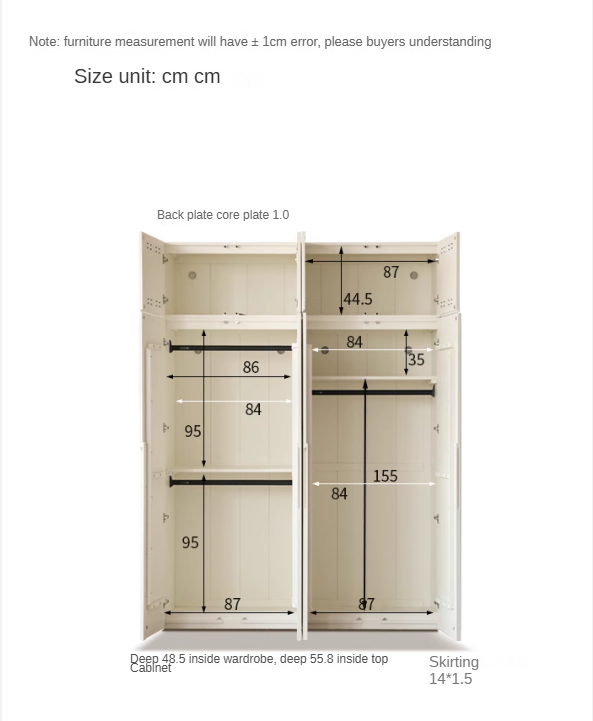 New Zealand pine Solid wood cream wardrobe: